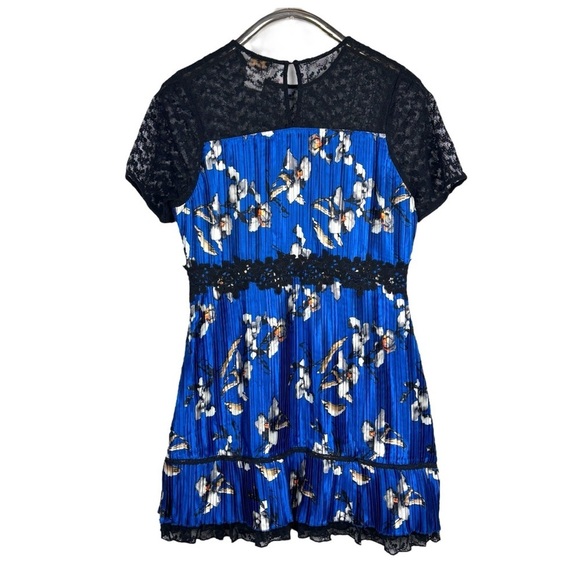 FOXIE DOX CARMELLA BLUE FLORAL PLEATED LACE MINI DRESS - Picture 4 of 14